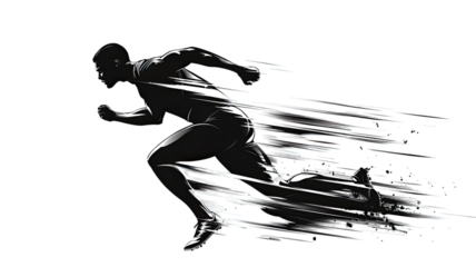 Silhouette of a man running isolated on white background