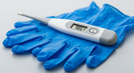 Obraz premium Digital Thermometer and Medical Gloves Health and Safety