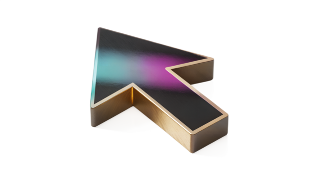 Arrow Cursor with Metallic Gold Edge on Transparent Background on white background