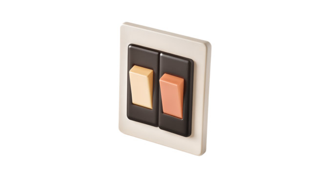 Double Light Switch with Two Toggles on Transparent Background on white background