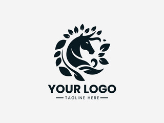 Fototapeta premium Graceful kudu antelope with elegant horns and leaf motif in nature vector logo