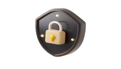 Shield with Padlock Security Icon on Transparent Background on white background