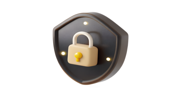 Shield with Padlock Security Icon on Transparent Background on white background