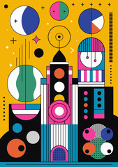 Abstract geometric background. Bauhaus, Memphis minimalist retro poster graphic vector illustration.