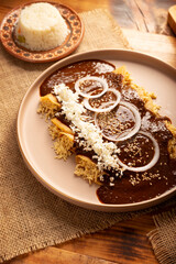 Enmoladas. Also known as mole poblano enchiladas, they are a typical Mexican dish that is very popular in Mexico and the rest of the world.