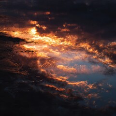 Fototapeta premium Serene Sunset Over Calm Water Reflecting Vibrant Cloud Colors in a Tranquil Natural Setting