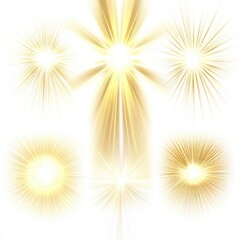 Obraz premium A set of six light beams in various forms, each casting soft golden lighting on the white background.