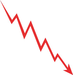Vector vector art of red zigzag downward trending arrow representing financial instability or market volatility transparent background