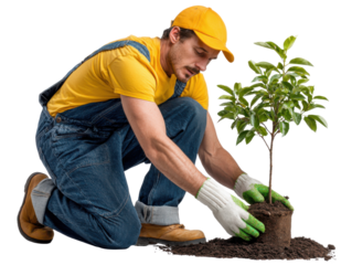 Planting Hope: A dedicated worker carefully plants a young sapling, embodying growth, renewal, and the vital task of nurturing nature.