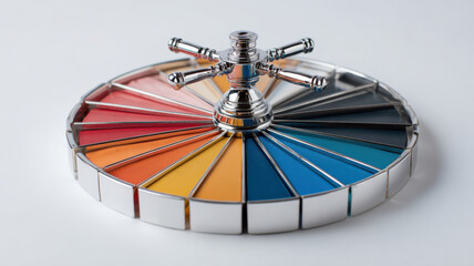 A roulette wheel shaped as a pie chart, business analytics with gambling risk metaphor