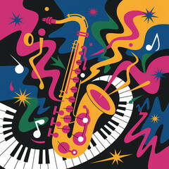 Obraz premium A Bold and Dynamic Abstract Illustration of a Jazz Music Performance, a Vibrant and Energetic Representation of Improvisation and Sound
