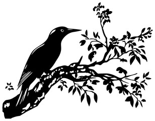 Obraz premium Woodpecker Bird Standing on Branch Silhouette