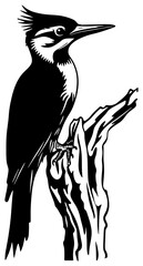 Woodpecker Bird Standing on Branch Silhouette