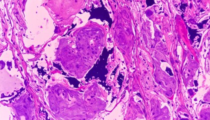 Abstract microscopic view of stained biological tissue