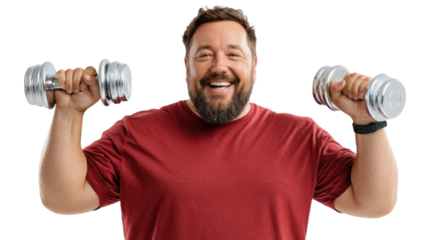 Bodybuilder's Triumph: A fit man embodies strength and vitality. Capturing the essence of physical prowess, he triumphantly lifts dumbbells