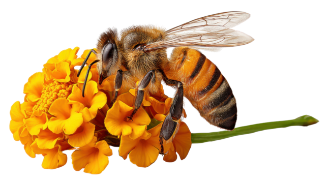 Bumblebee on a Vibrant Flower: An intimate close-up captures the delicate beauty of a bumblebee amidst a sun-kissed vibrant flower, showcasing nature's intricate design. 