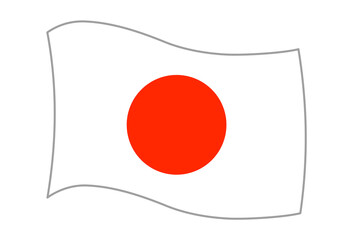 風になびく日本国旗のイラスト（シンプルな白背景に赤丸の国旗）