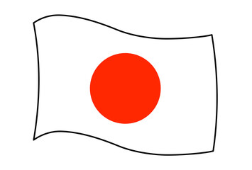 風になびく日本国旗のイラスト（シンプルな白背景に赤丸の国旗）