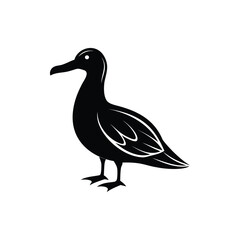 Stylized silhouette of a duck standing on a white background in art