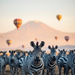 Dynamic action painting of zebras galloping across Amboseli National Park, Kenya, with Mount Kilimanjaro with generative ai