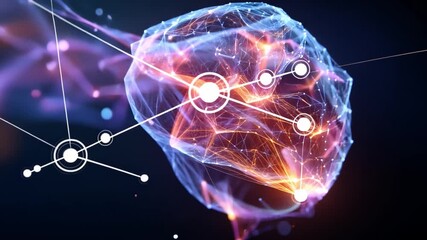 AI brain hologram with interconnected neural pathways, showcasing big data processing and technological innovation. - Powered by Adobe