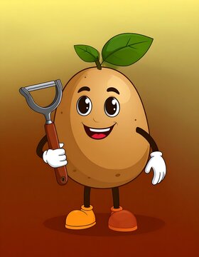 Naklejki Cartoon potato holding a peeler