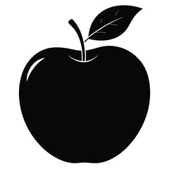 Stylized black and white apple with leaf and stem graphic design