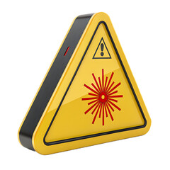 A yellow triangular warning sign with a laser beam symbol isolated on transparent background