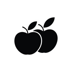 Simple black and white illustration of two apples with attached leaves