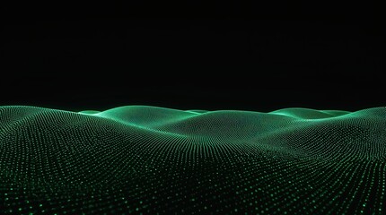 Dynamic glowing green digital wave pattern evokes futuristic technology and data flow