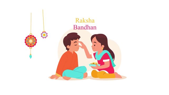 Loving sister applying tika to her brother's forehead during traditional Raksha Bandhan festival