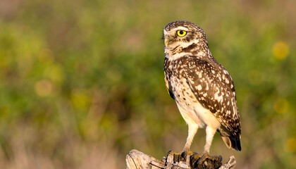 Owl perched on driftwood