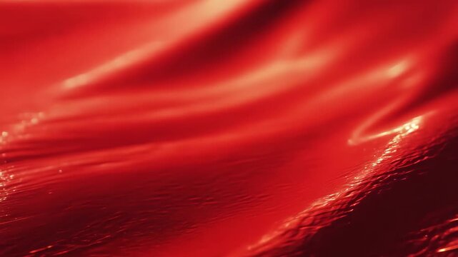 A captivating close-up of a shimmering red texture showcasing glossy surface and dynamic light reflections. Perfect for designs needing vibrant colors.