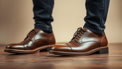 Handmade leather shoes displayed with meticulous craftsmanship on a neutral studio background.
