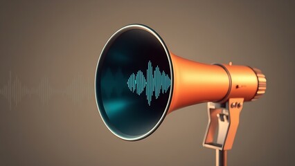 Vintage megaphone surrounded by abstract sound waves, blending retro charm with modern digital aesthetics.
