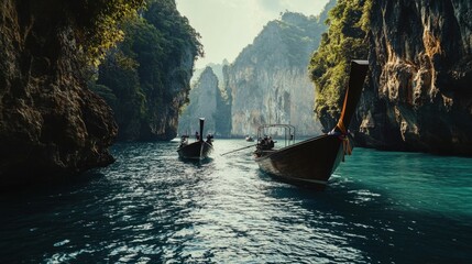 Fototapeta na wymiar Serene Thai Lagoon Boat Journey.