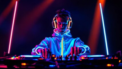 futuristic dj mixing music at club - Powered by Adobe