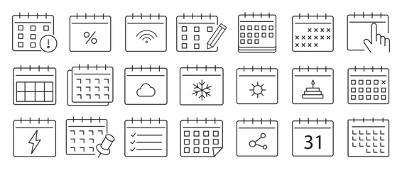 Calendar icons set. Simple line set of calendar icons vector illustration, Calendar Icon Set &ndash; Minimal Vector Illustration of Date, Month, Schedule, Planner and Event Icons"