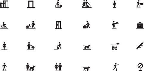 A black vector set of people silhouettes with cross and anchor symbols