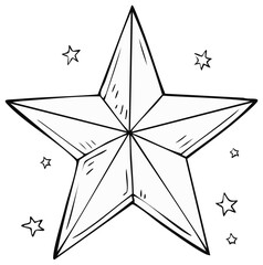 Fototapeta premium Stylized Five Pointed Star with Subtle Shading and Small Stars