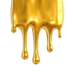Gold dripping paint isolated on a white background, 3D rendering, close-up shot, 4K resolution, ultra-realism