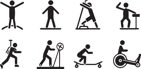 Black and white vector illustration of a man and woman fitness icon set