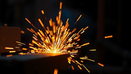 Abstract close-up of glowing sparks in metalworking, highlighting industrial energy and craftsmanship.