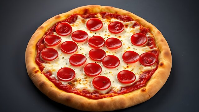 Pepperoni pizza with melted cheese on a dark slate, showcasing delicious comfort food.