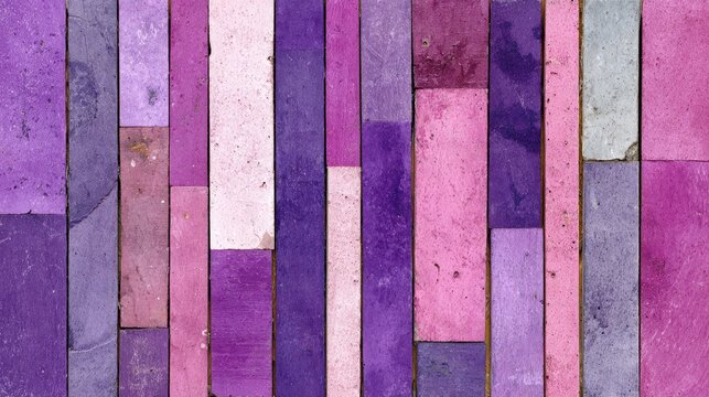Vertical arrangement of various shades of purple and pink rectangular tiles