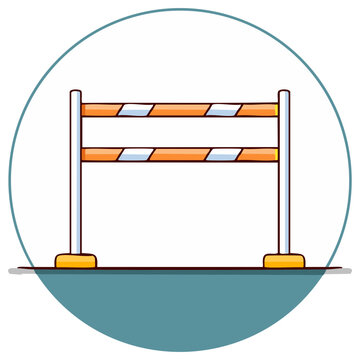 Colorful horse show jumping fence illustration with two orange and white striped bars