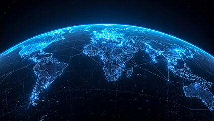 Fototapeta premium Digital Globe with Glowing Blue Connections Representing Global Network and Technology Communication