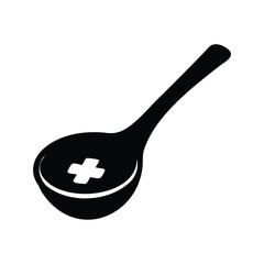 Black and White Image of a Spoon with Plus Sign Design Element, A sopon with plus design silhouette vector illustration