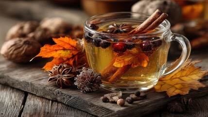 Herbal Winter Tea with Spices and Berries in Glass