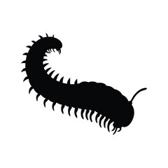 Silhouette illustration of a centipede with numerous legs and a curved body, Black and s
white centipede silhouette vector illustration